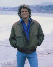 Michael Landon in leather jacket on beach Highway to Heaven 8x10 inch photo