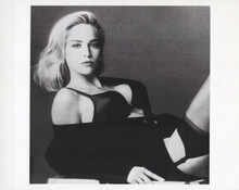 Sharon Stone 1990's era pin-up in black bra and stockings 8x10 inch photo