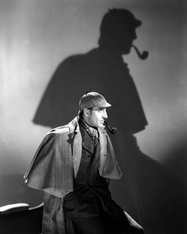 Basil Rathbone iconic Sherlock Holmes image with shadow on wall 8x10 ...