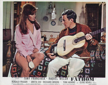 Fathom 1967 Raquel Welch in pink robe Richard Briers with guitar 8x10 inch photo