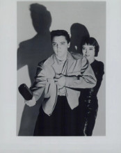 Elvis Presley vintage 8x10 inch photo 1958 King Creole Carolyn Jones behind him