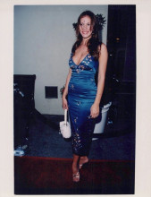 Nikki Cox smiles for press cameras very revealing blue dress vintage 8x10 photo