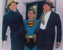 Superman 1940's/50s serial vintage 8x10 inch photo Kirk Alyn lifts up goons