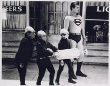 Superman and The Mole Men vintage 8x10 inch photo George Reeves in town with men