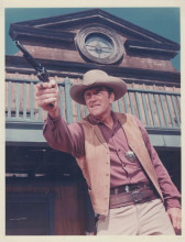 Gunsmoke 1970's original 7x9 inch TV photo James Arness with gun snipe on back