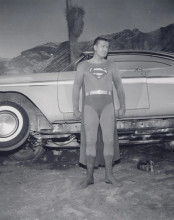 Superman 1950's TV series George Reeves lifts up car vintage 8x10 inch photo