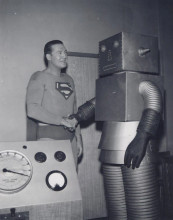 Superman 1950's TV series vintage 8x10 photo George Reeves & robot handshake