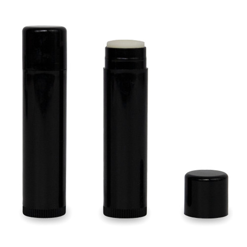 Filled and Unlabeled Black Stick Lip Balm Tubes