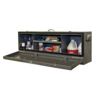• 20 gauge galvanized steel with reinforced sides. • Pig whip holders. • Tray for small equipment. • Features a large handle on each end and one on top. • Chain and hook assembly allows you to hang it almost anywhere. • Great for one day jackpot shows. (16-1/4" x 11-3/4" x 46")
(Packaging charge of $20.00.)