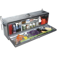 • 20 gauge galvanized steel with reinforced sides. • Pig whip holders. • Tray for small equipment. • Features a large handle on each end and one on top. • Chain and hook assembly allows you to hang it almost anywhere. • Great for one day jackpot shows. (16-1/4" x 11-3/4" x 46")
(Packaging charge of $20.00.)