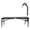 The angled back neck reach allows rooms for working on neck and chest of animal.