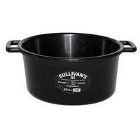 In response to the growth of feeding more filler feeds and supplements we introduce Sullivan’s SMART Feed Pan XL. It is designed to hold 45% more volume than our standard 22 quart SMART Feed Pan. XL’s impressive 32 quart capacity will hold all the filler feeds and supplements that competitive cattle need in today’s show ring. It features a large, open handle design provides a comfortable grip for easy carrying. The large diameter at the bottom of this feed pan prevents tipping and spills. 32 quart feed pan. Opening measures 8” deep x 21” diameter. Available in glossy black only.