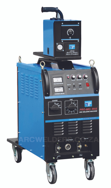 The Tradeweld MIG 365S is manufactured to the highest standards using Step controlled Transformer Technology. Features external 4 wheel wire feed system, with stepless wire feed system. Ideal for  fabrication work .