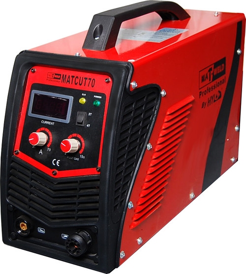 The Matweld Cut 70 Plasma Cutter is part of a professional range of plasma cutters, featuring  IGBT power source, High Frequency (HF) start, 20-70amp digital display, post flow up to 15secs to cool torch consumables, 2T/4T function and a Trafimet A51 Plasma Torch.