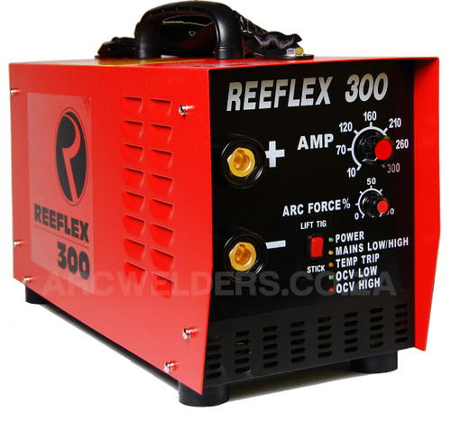 The Reeflex 300amp Arc inverter features 100% duty cycle at 300amps, the unit is built with high quality European components and Siemens IGBT's. Features arc force adjustment and Lift TIG. A very popular machine in the mining and industrial sector.