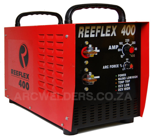 The Reeflex 400amp Arc inverter features 100% duty cycle at 400amps, the unit is built with high quality European components and Siemens IGBT's. Features arc force adjustment and Lift TIG. A very popular machine in the mining and industrial sector.