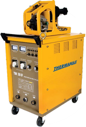 The Thermamax TSM 350SF MIG Welder is well built and reliable for any manufacturing environment. High quality transformer design with copper windings. Step adjustment divided into 30 settings for easy selection, with spot weld function. Voltage control from 70 - 370amps.
