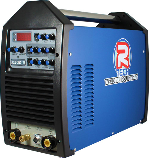 The TIG 161 AC/DC 160Amp Inverter TIG Welder features patented HF Microstart, AC Squarewave adjustment to 250hz, pulse welding, slope up/down, LED display and high 35% duty cycle.