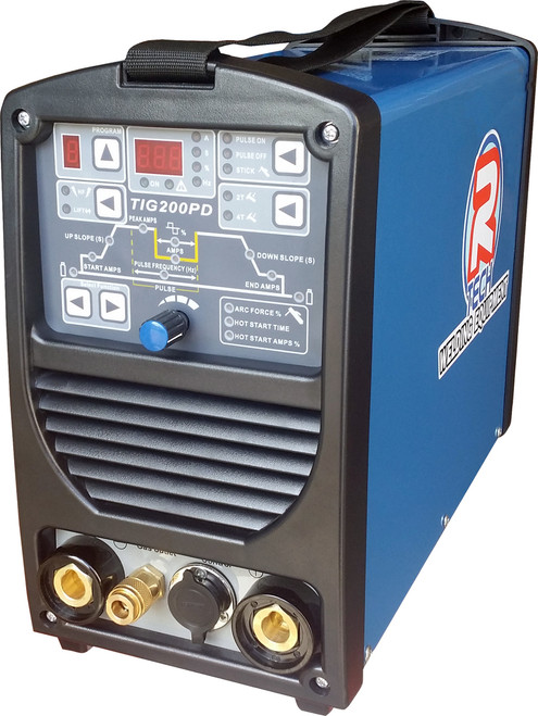 The R-Tech TIG200PD 200Amp DC TIG welder with digital panel and memory store, HF starting, fully featured pulse welding, slope up/down, 2/4 way control, LED display, high 60% duty cycle and remote foot pedal options suitable for welding all steels.