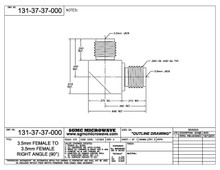 131-37-37-000:  3.5mm FEMALE TO 3.5mm FEMALE, INTERNALLY SWEPT RIGHT ANGLE (IN-SERIES ADAPTER)