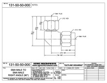 131-50-50-000:  SMA MALE TO SMA MALE, INTERNALLY SWEPT RIGHT ANGLE (IN-SERIES ADAPTER)