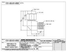131-50-51-000:  SMA MALE TO SMA FEMALE, INTERNALLY SWEPT RIGHT ANGLE (IN-SERIES ADAPTER)