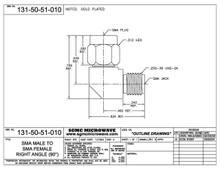 131-50-51-010:  SMA MALE TO SMA FEMALE GOLD PLATED, INTERNALLY SWEPT RIGHT ANGLE (IN-SERIES ADAPTER)