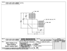 131-51-51-000:  SMA FEMALE TO SMA FEMALE, INTERNALLY SWEPT RIGHT ANGLE (IN-SERIES ADAPTER)