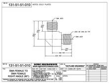 131-51-51-010:  SMA FEMALE TO SMA FEMALE, INTERNALLY SWEPT RIGHT ANGLE / GOLD PLATED (IN-SERIES ADAPTER)