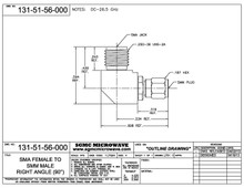 131-51-56-000:  SMA FEMALE TO SMM MALE, INTERNALLY SWEPT RIGHT ANGLE (BETWEEN-SERIES ADAPTER) DC-26.5 GHz