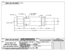 200-32-20-600:  2.4mm MALE TO HP160 LOW LOSS CABLE (SOLDER CLAMP)