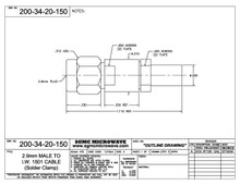 200-34-20-150:  2.92mm MALE TO IW 1501 CABLE (SOLDER CLAMP) Solder on Contact