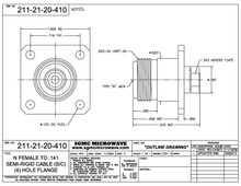 211-21-20-410:  N FEMALE (4) HOLE FLANGE TO .141 SEMI-RIGID CABLE (SOLDER CLAMP)