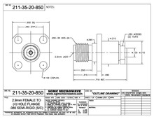211-35-20-850:  2.92mm FEMALE TO .085 SEMI-RIGID CABLE (4) HOLE FLANGE (SOLDER CLAMP)