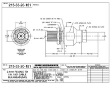 215-33-20-151:  2.4mm FEMALE TO IW1501 CABLE, BULKHEAD (SOLDER CLAMP) SPECIAL