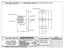 310-35-12-010:  2.92mm FEMALE (2) HOLE FLANGE RECEPTACLE, GOLD PLATED (ACCEPTS .012" DIA PIN)