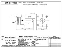 311-21-00-002:  N FEMALE (4) HOLE FLANGE RECEPTACLE, EPOXY CAPTIVATED (PASSIVATED) 11 GHz
