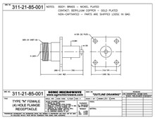 311-21-85-001:  N FEMALE (4) HOLE FLANGE RECEPTACLE, NON-CAPTIVATED (NICKEL PLATED)