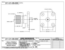 311-31-09-000:  1.85mm FEMALE (4) HOLE FLANGE RECEPTACLE, (ACCEPTS .009 DIA PIN)