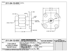 311-34-12-000:  2.92mm MALE (4) HOLE FLANGE RECEPTACLE (ACCEPTS .012" DIA PIN)