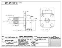 311-37-00-010:  3.5mm FEMALE (4) HOLE FLANGE RECEPTACLE (GOLD PLATED)