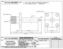 311-51-00-005:  SMA FEMALE (4) HOLE FLANGE RECEPTACLE (26.5 GHz) INTERNALLY CAPTIVATED