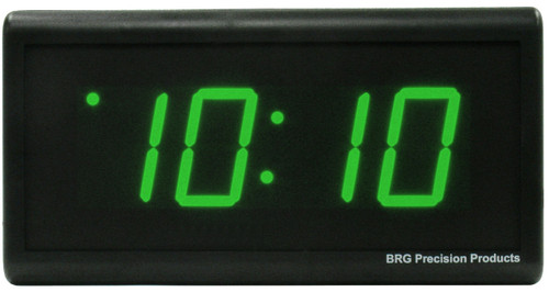 BRG Precision Products DuraTime HP425G high precision plug-in digital wall clock with a 4-digit 2.5-inch high green LED display.