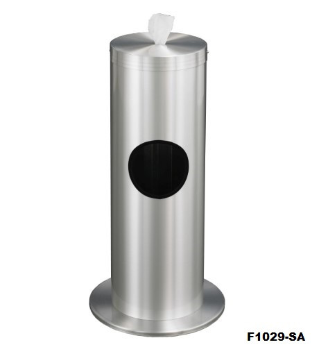 Glaro F1029SA Antibacterial Wipe Dispenser -Combination Floor Standing Unit  with Side Opening for Trash - Satin Aluminum Finish - Sunhouse Office
