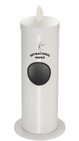 Glaro F1029-S-WH Antibacterial Wipe Dispenser -Combination Floor Standing Unit with Side Opening for Trash plus Silk Screen Message - White Finish