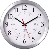 syncTECH Peter Pepper Model WC100 - 11-3/4" Round Wall Clock - Glass Cover & Brushed Aluminum Bezel - Receiver Clock