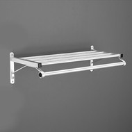 Glaro 501-SA-96 Wall Mounted Modular Aluminum Coat Rack with Shelf and Hanger Bar - Satin Aluminum  - 96" Wide