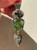Kyanite and Moldavite set in silver with gold detailing (1406108874)