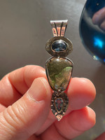 Kyanite and Moldavite set in silver with gold detailing (1406108874)