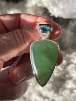 Jade and Kyanite silver set pendant (112314)